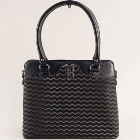 Черна дамска чанта с декоративни ивици ch1503ch