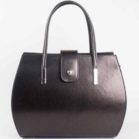 Дамска елегантна чанта изработена от висококачествена естествена кожа в черен цвят ch1514ch