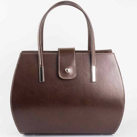 Дамска ежедневна чанта изработена от висококачествена естествена кожа в кафяв цвят ch1514kk