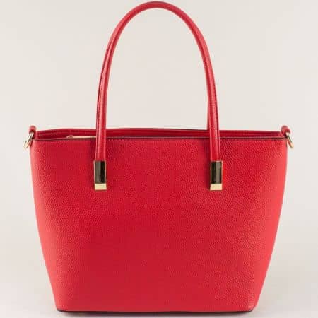 Червена дамска чанта с две къси и дълга дръжка ch15201chv