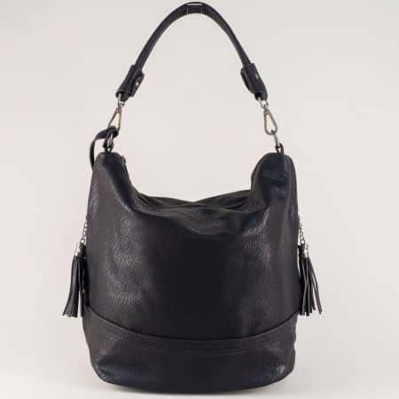 Черна дамска чанта с къса и допълнителна дълга дръжка ch154ch
