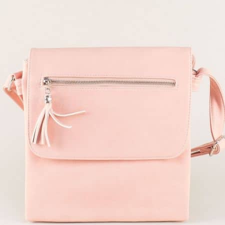 Розова дамска чанта с пискюл и дълга дръжка ch1550rz