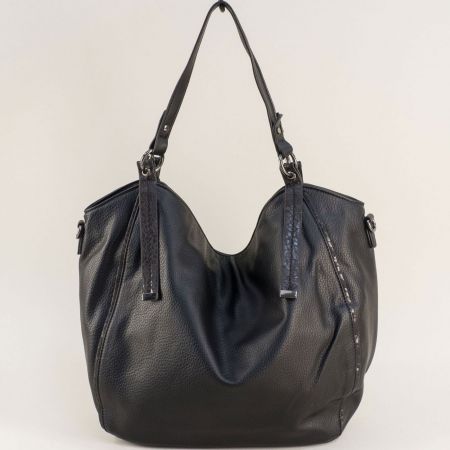 Черна дамска чанта тип торба с къса и дълга дръжка  ch1599ch