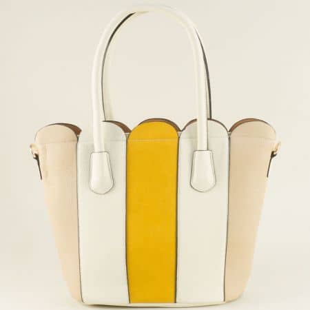 Дамска чанта в бежово, жълто и бяло ch1622bj