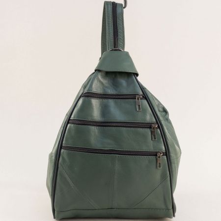 Зелена кожена дамска чанта с къса и дълга дръжка ch1703z