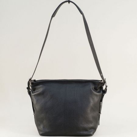 Изчистена дамска черна чанта с дълга дръжка естествена кожа ch170822ch