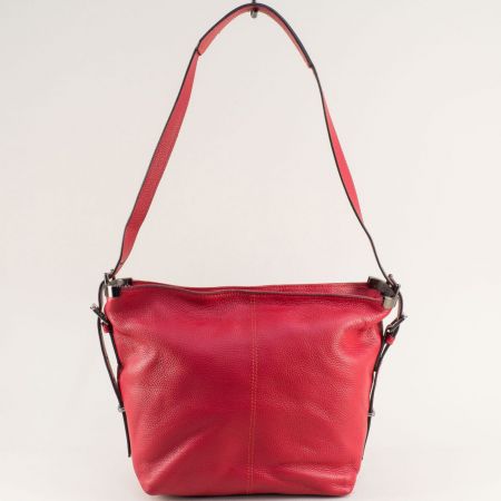 Естествена кожа дамска чанта в червен цвят с три прегради ch170822chv
