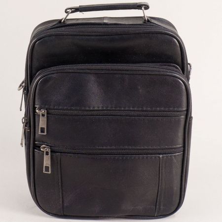 Естествена кожа чанта в черен цвят с къса и дълга дръжка ch1710ch