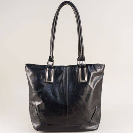 Черна дамска чанта с две дръжки със средна дължина ch172ch