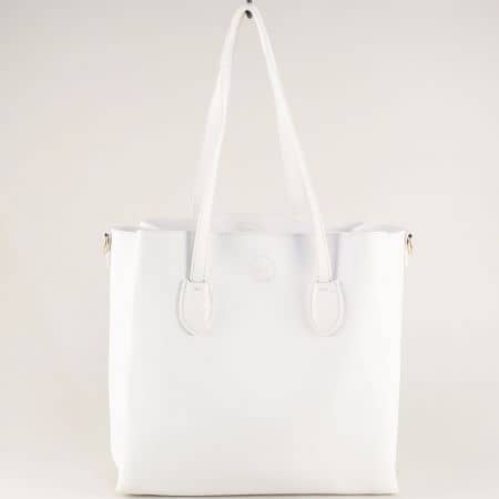 Бяла дамска чанта с две средни и дълга дръжка ch1735-81b