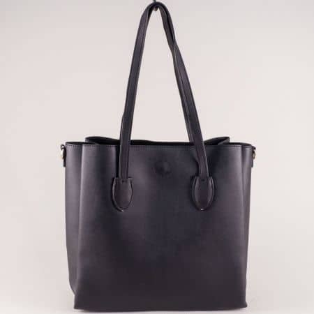 Черна дамска чанта с две средни и дълга дръжка ch1735-81ch