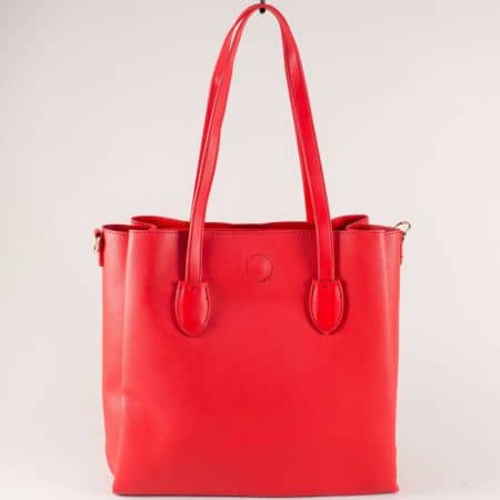 Червена дамска чанта с две средни и дълга дръжка ch1735-81chv