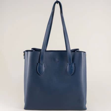 Синя дамска чанта с две средни и дълга дръжка ch1735-81s