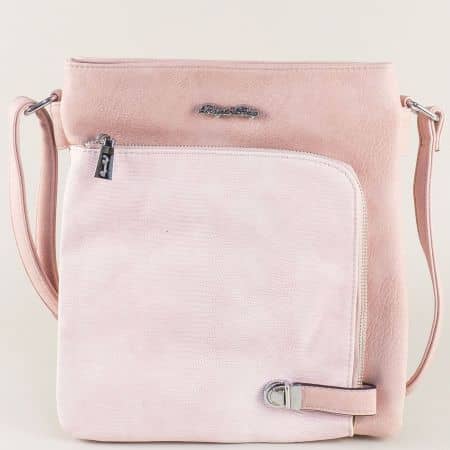 Розова дамска чанта с два външни джоба с цип ch1736rz