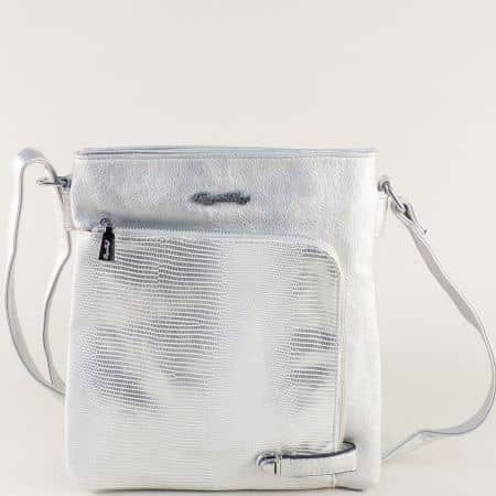 Сребърна дамска чанта с два външни джоба с цип ch1736sr