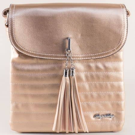 	Бронзова дамска чанта с пискюл и дълга дръжка ch1756brz