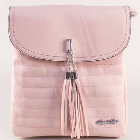 	Розова дамска чанта с пискюл и дълга дръжка ch1756rz