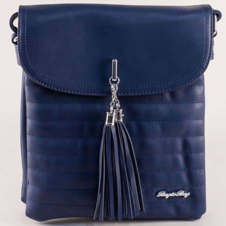 Синя дамска чанта с пискюл и дълга дръжка ch1756s