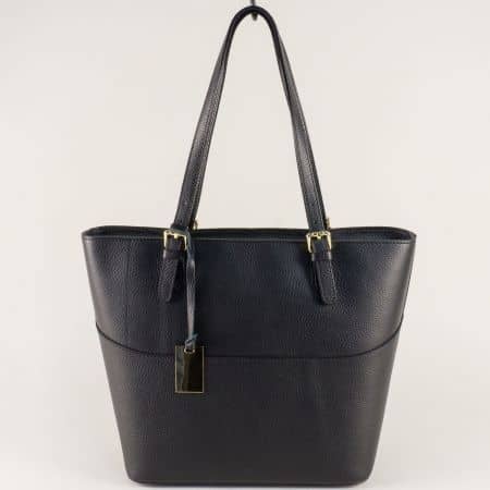 Черна дамска чанта с две прегради от естествена кожа ch1763ch
