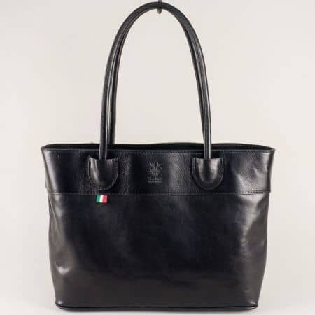 Кожена дамска чанта с две прегради в черен цвят ch1764ch