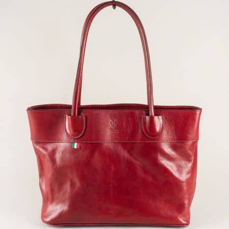 Кожена дамска чанта с две прегради в червен цвят ch1764chv
