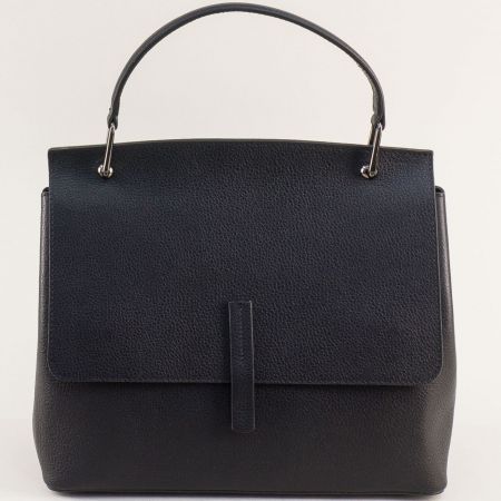 Стилна дамска чанта с капаче естествена кожа в черен цвят ch180822ch