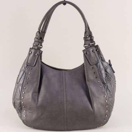 Дамска чанта, тип торба с капси в сив цвят ch180sv