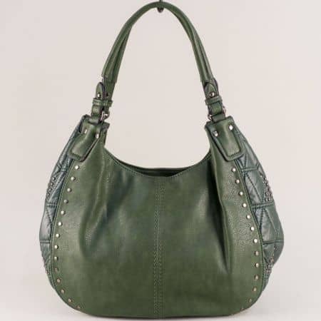Зелена дамска чанта, тип торба с капси ch180z