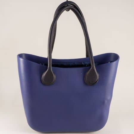 Синя дамска чанта с твърда структура и две къси дръжки ch181001s