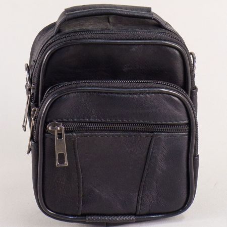 Кожена мъжка чанта с преден и заден джоб в черно ch1810ch