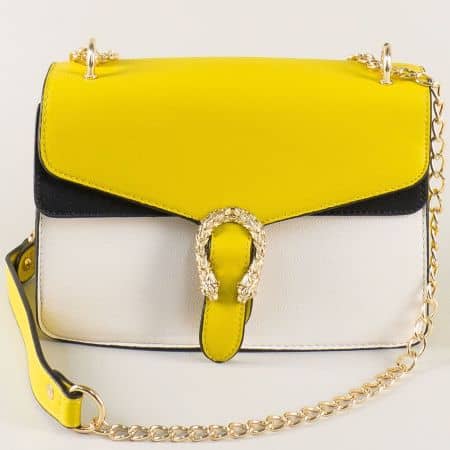 Малка дамска чанта в черно, бяло и жълто ch18206j