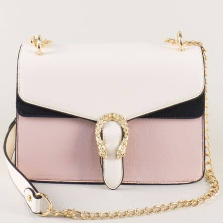 Малка дамска чанта в бяло, розово и черно ch18206rz