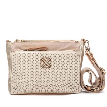 Дамска чанта в бежов цвят със златни елементи и дълга дръжка ch184550bj