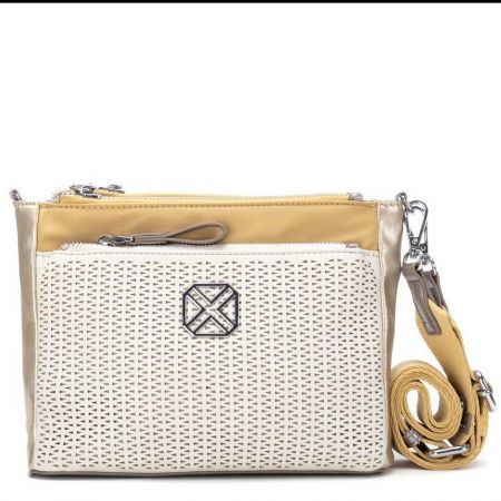 Модерна дамска чанта в жълто и бежово с три прегради ch184550j