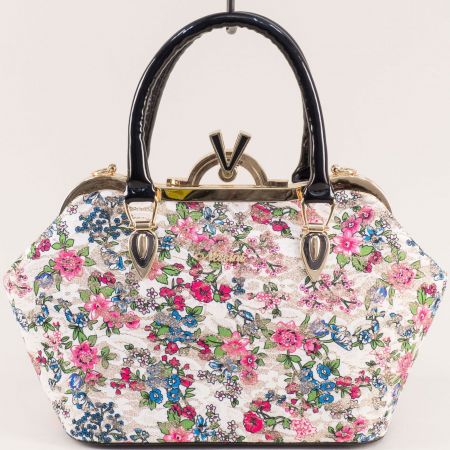Екстаравагантна дамска чанта с закопчалка и флорален принт ch2001ps1