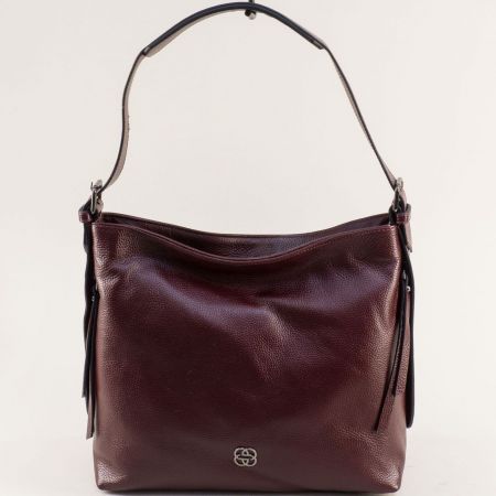Естествена кожа дамска чанта в бордо с къса и дълга дръжка ch200822bd