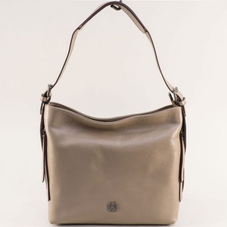 Изчистена дамска чанта от естествена кожа в бежов цвят ch200822bj