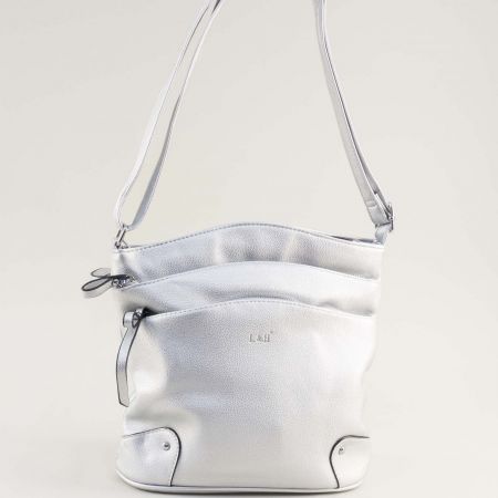 Сребриста дамска чанта през рамо от еко кожа  ch20102sr