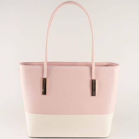 Дамска чанта в бяло и розово с твърда структура ch20171rz