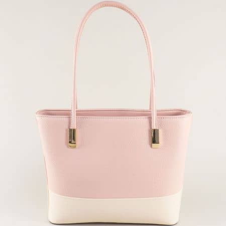 Дамска чанта с твърда структура в розово и бяло ch2017rz