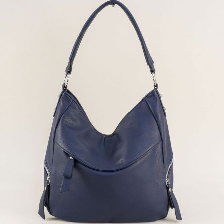 Модерна дамска чанта в син цвят с преден и заден джоб ch20312s