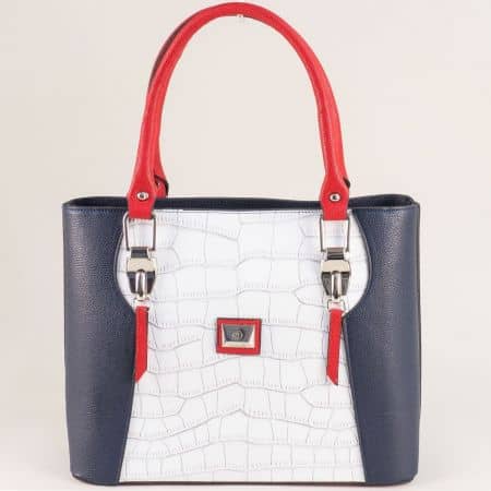 Дамска чанта в бяло, синьо и червено с кроко принт ch20331tomi