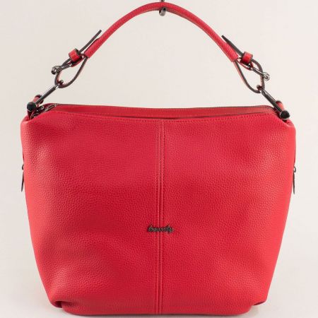 Всекидневна дамска чанта в червен цвят с къса и дълга дръжка ch20403chv