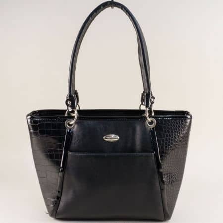 Дамска чанта с две средни дръжки в черен цвят ch2087ch1