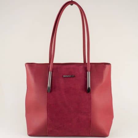 Червена дамска чанта с две прегради и две средни дръжки ch2101chv
