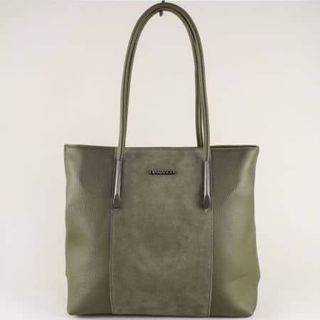 Зелена дамска чанта с две прегради и две средни дръжки ch2101z