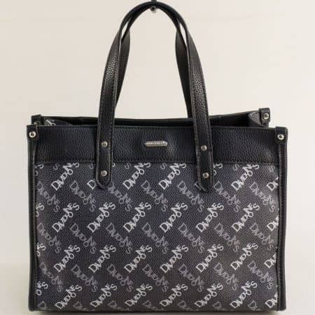 Черна дамска чанта с бели надписи ch21020ch
