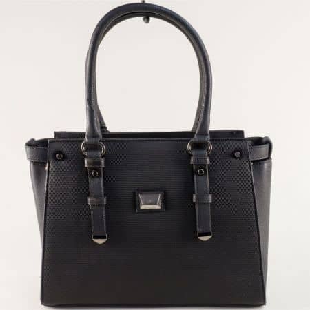 Дамска чанта с външен джоб с цип в черен цвят ch2107ch