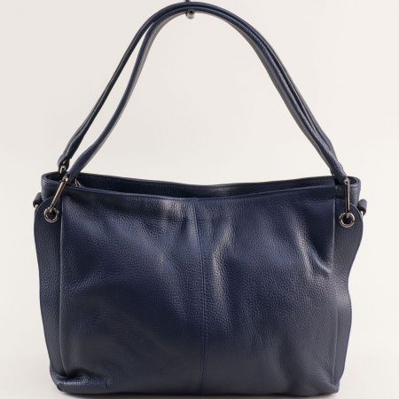 Синя дамска чанта с две прегради от естествена кожа ch210822ts