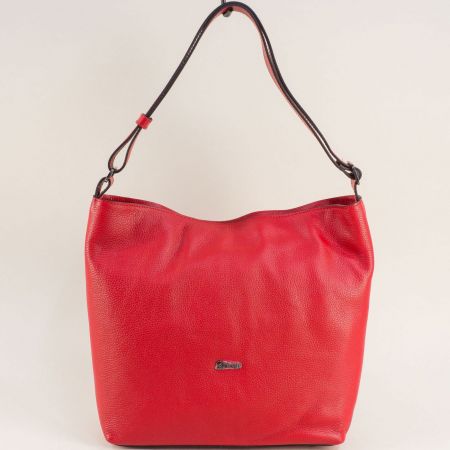 Кожена дамска чанта в червен цвят с една преграда ch21100chv